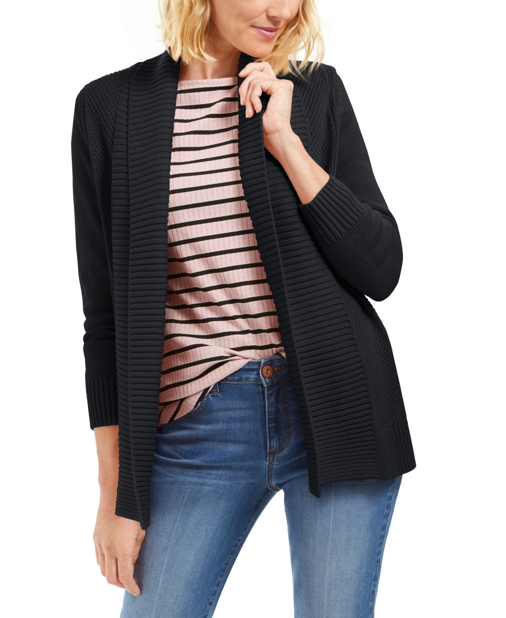 Suéter feminino Charter Club com gola xale e pontos mistos, preto, tamanho pequeno médio