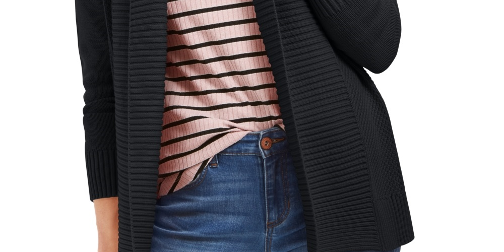 Suéter feminino Charter Club com gola xale e pontos mistos, preto, tamanho pequeno médio