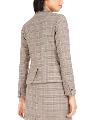 Blazer xadrez feminino Bar III com um botão, marrom, tamanho 8