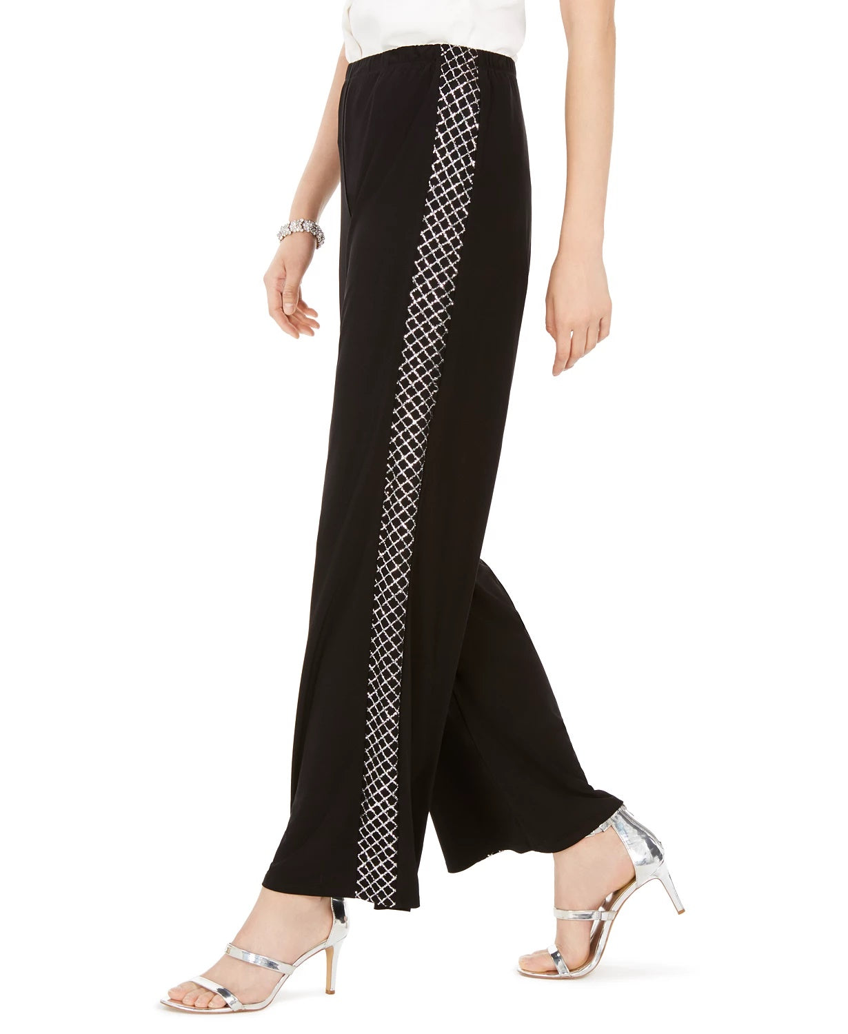 Calça smoking feminina MSK Sparkle Mesh, preta, tamanho G