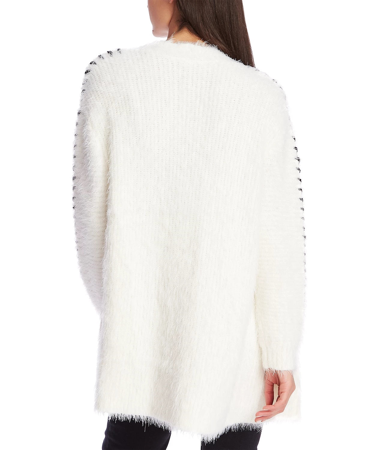 1.STATE Cardigan Feminino Whipstitch Eyelash Branco