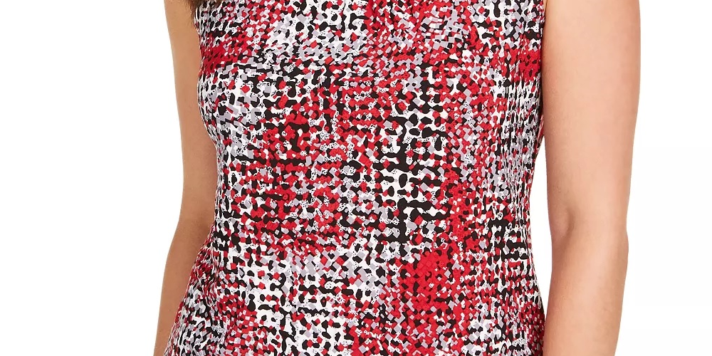 Regata feminina Kasper estampada sem mangas com decote redondo, vermelha, tamanho P