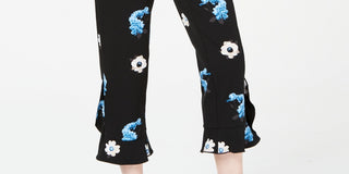 Calça feminina Alfani com estampa floral e babados, preta, tamanho 8
