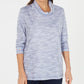 Karen Scott Sport Feminino Space Dyed Cowlneck Top Azul Tamanho Médio