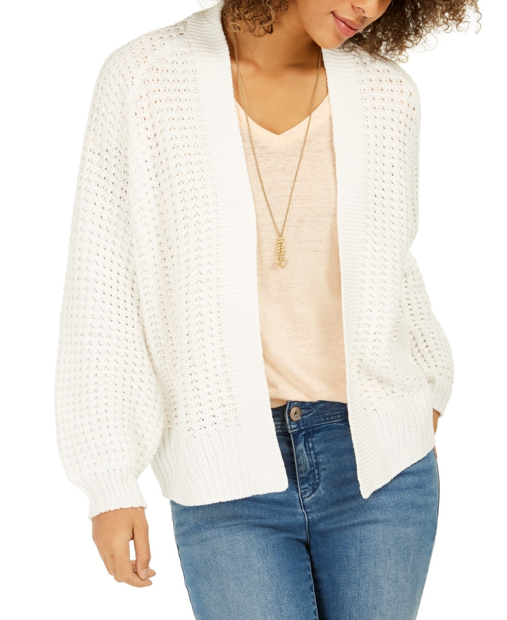 Cardigan feminino de malha grossa com frente aberta, tamanho X-S