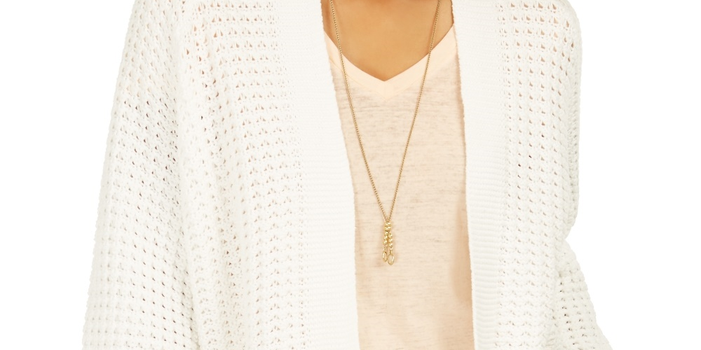 Cardigan feminino de malha grossa com frente aberta, tamanho X-S