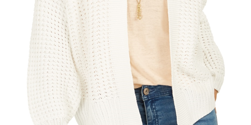 Cardigan feminino de malha grossa com frente aberta, tamanho X-S