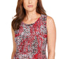 Blusa feminina Kasper sem mangas com decote plissado, vermelha/preta, tamanho PS