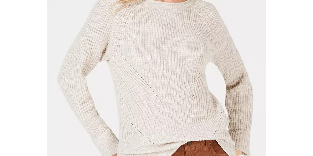 Suéter de malha mesclada Petite Style &amp; Co, bege claro, tamanho pequeno extragrande