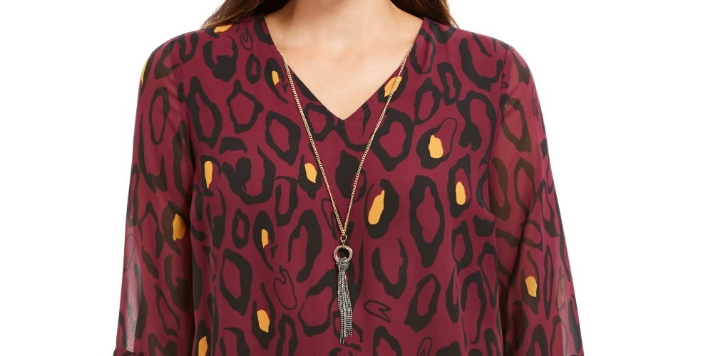 JM Collection Blusa com estampa de colar feminino, vinho, tamanho XX-G