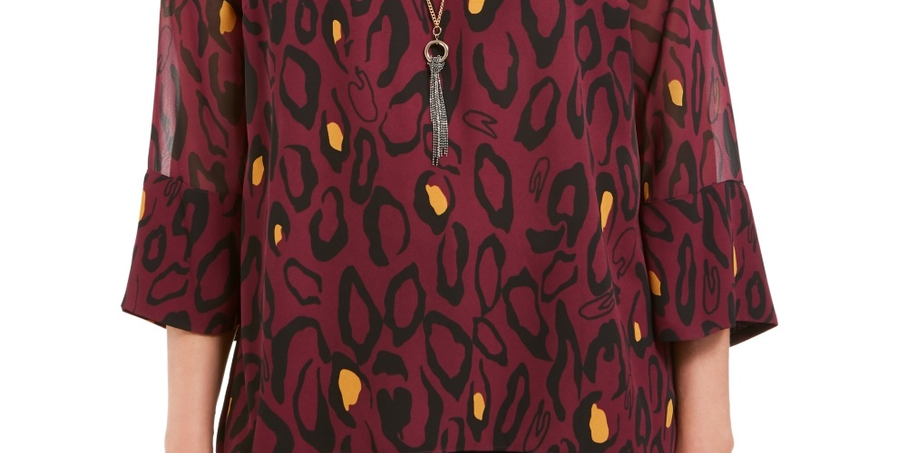 JM Collection Blusa com estampa de colar feminino, vinho, tamanho XX-G