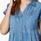 Blusa plissada com mangas e punhos Style &amp; Co feminina, azul, tamanho médio