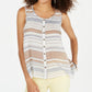 Blusa feminina branca estampada sem mangas com botões, tamanho X-S