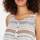 Blusa feminina branca estampada sem mangas com botões, tamanho X-S