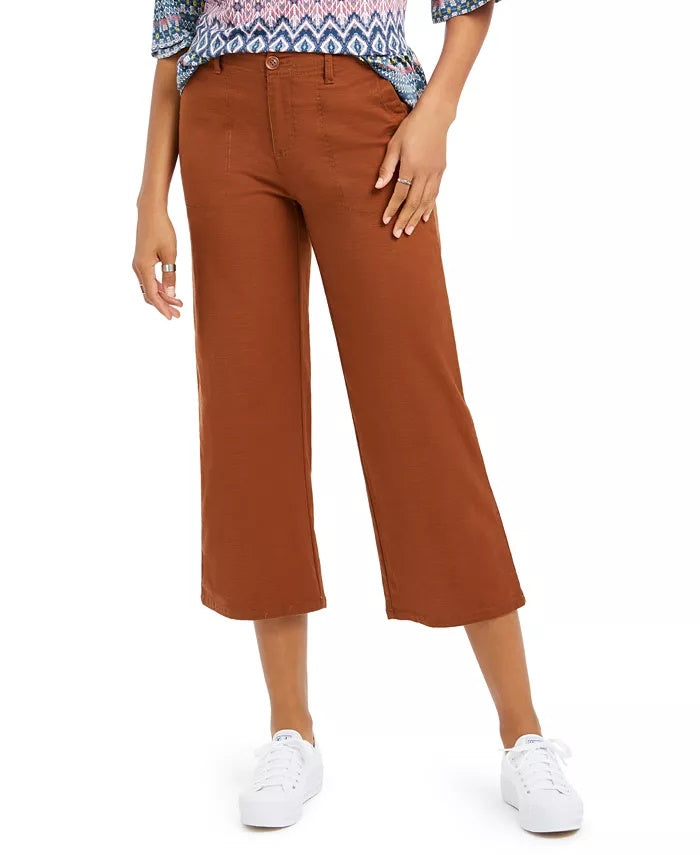 Calça cropped estilo &amp; co perna larga marrom médio tamanho 2