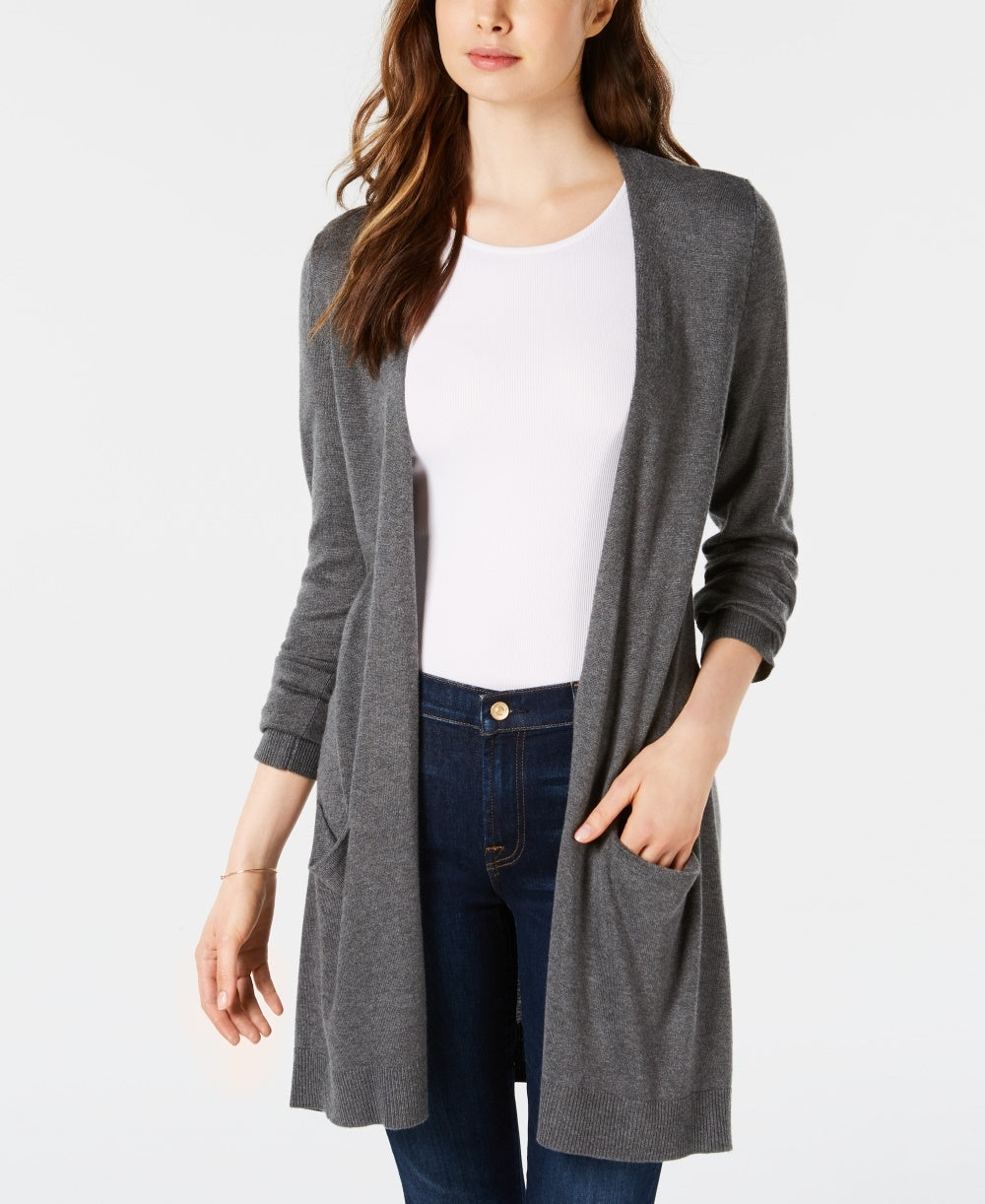 Cardigan longo de malha aberto na frente, tamanho XS, feminino, Maison Jules