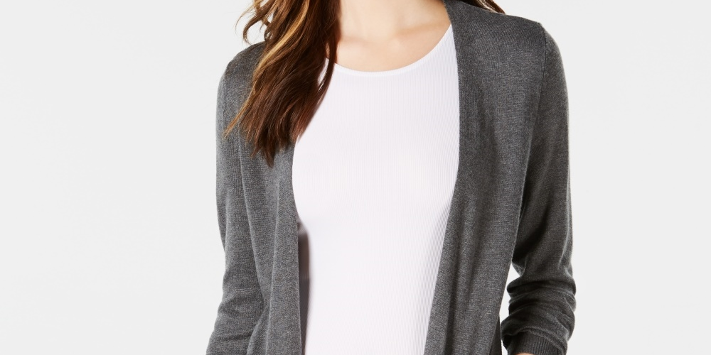 Cardigan longo de malha aberto na frente, tamanho XS, feminino, Maison Jules