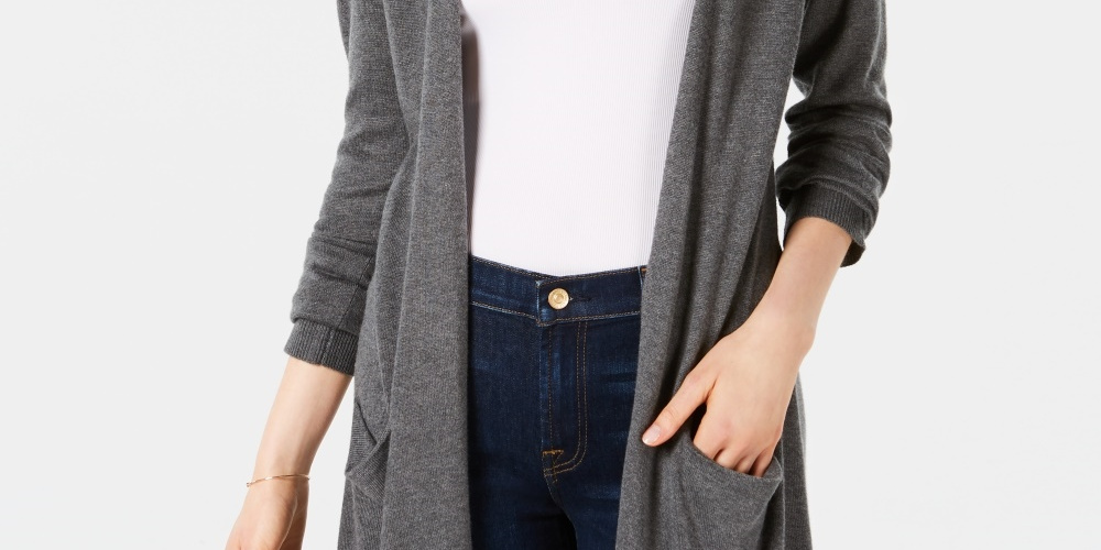 Cardigan longo de malha aberto na frente, tamanho XS, feminino, Maison Jules