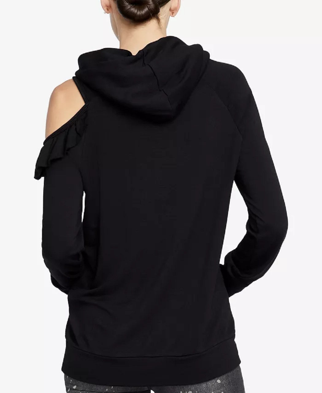 Moletom com capuz feminino Rachel Roy com ombro vazado, preto, tamanho médio