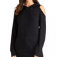 Moletom com capuz feminino Rachel Roy com ombro vazado, preto, tamanho médio