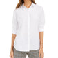 Camisa feminina Charter Club Petite com botões frontais e pérolas sintéticas, branca, PL