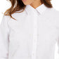 Camisa feminina Charter Club Petite com botões frontais e pérolas sintéticas, branca, PL