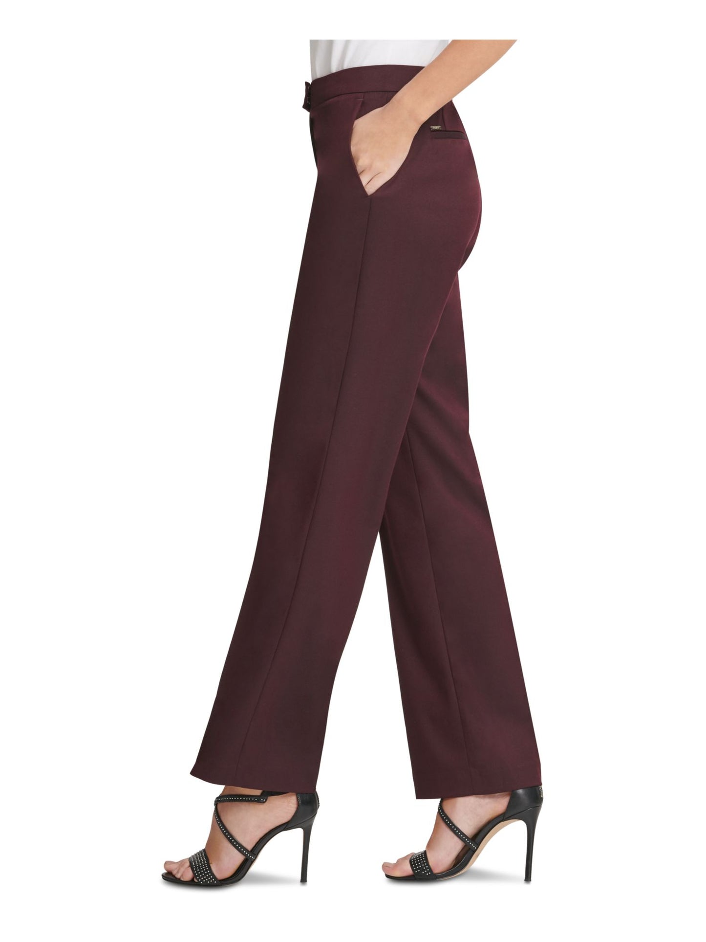 Calça feminina DKNY com zíper e bolsos, perna reta, roxa, tamanho 14