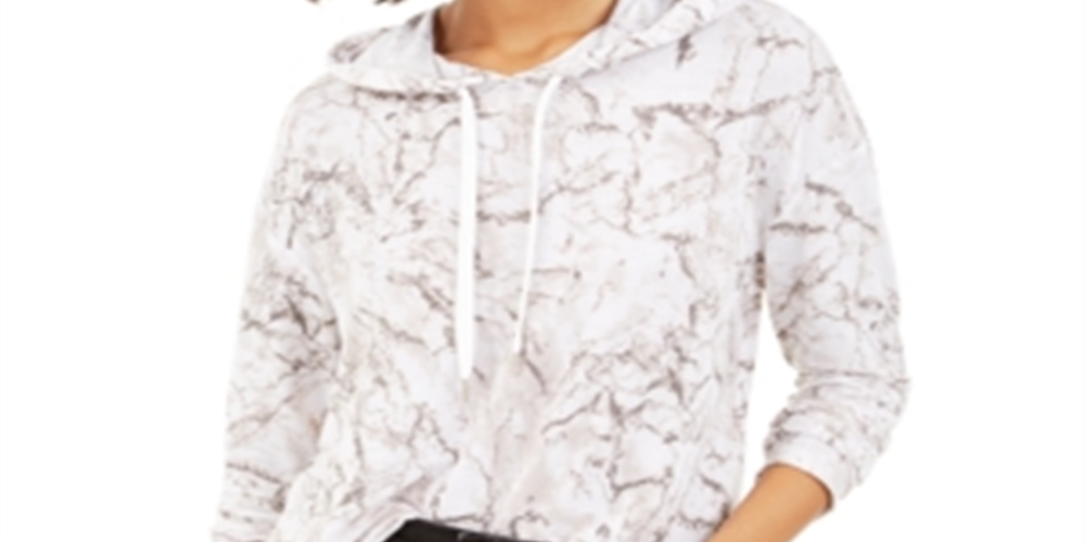 Bar III Moletom com capuz feminino com estampa de mármore, branco, tamanho extragrande