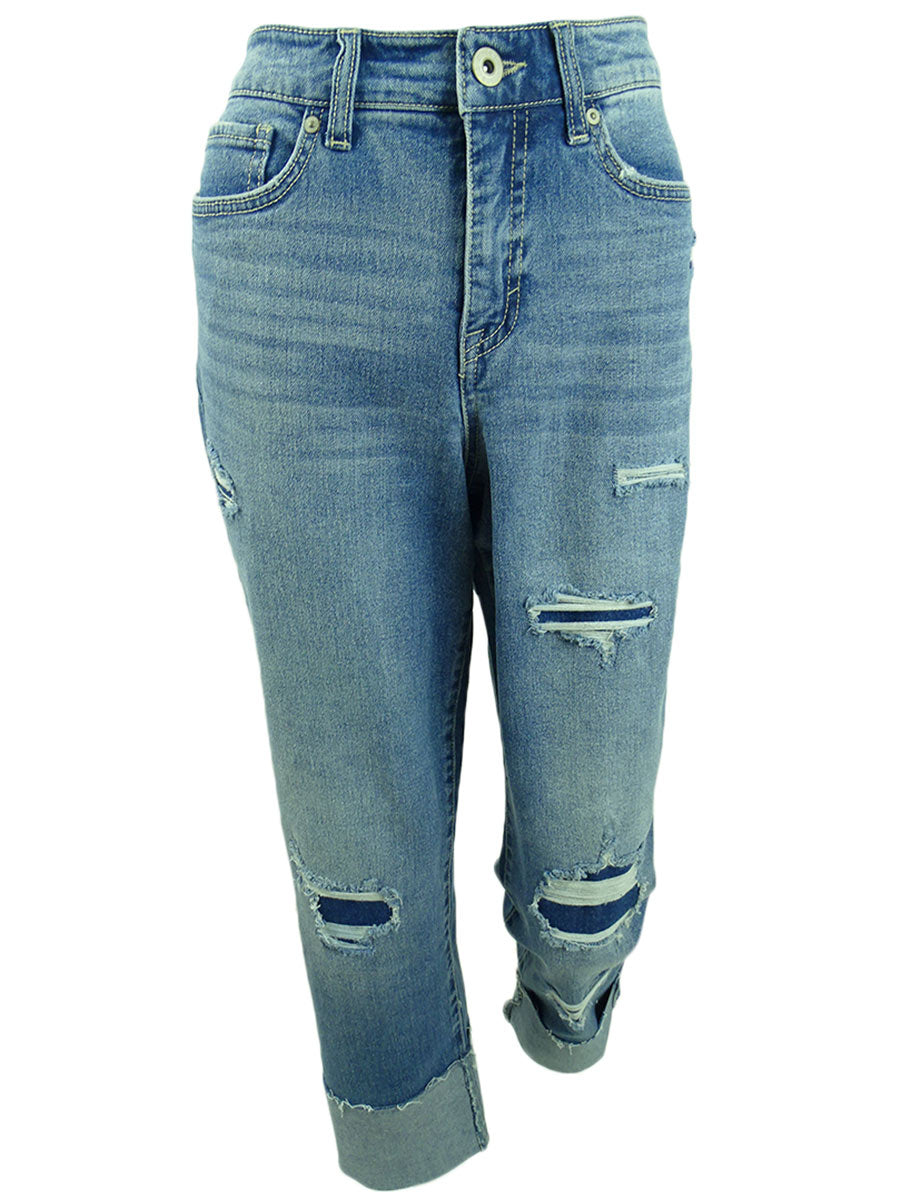 Calça jeans feminina reta e rasgada, estilo &amp; co, azul, tamanho 10