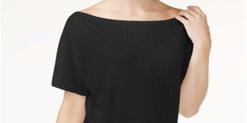 Camiseta feminina Rachel Roy com decote canoa franzido, preta, tamanho médio