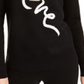 Suéter feminino Maison Jules de algodão misto listrado, manga comprida, gola redonda, preto, tamanho médio