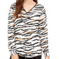 Blusa feminina Alfani com decote em V e estampa animal, preta, tamanho pequeno