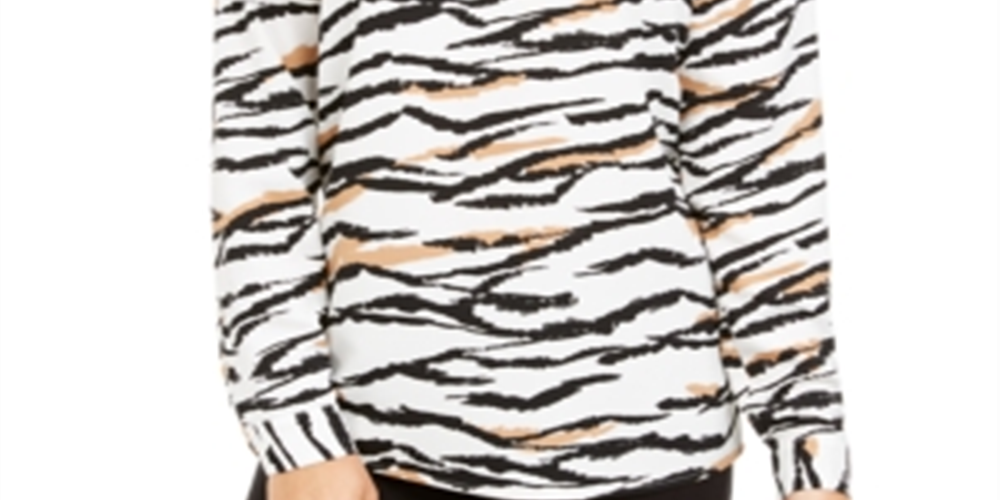 Blusa feminina Alfani com decote em V e estampa animal, preta, tamanho pequeno