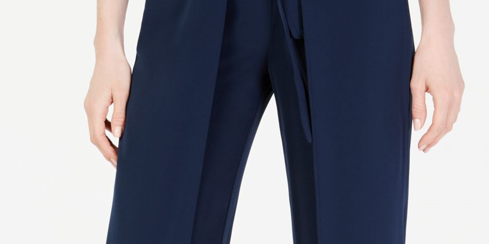 Calça feminina Bar III com amarração frontal e perna larga, azul escuro, tamanho XX-G