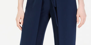 Calça feminina Bar III com amarração frontal e perna larga, azul escuro, tamanho XX-G