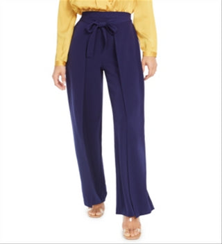 Calça feminina Bar III com amarração frontal e perna larga, azul escuro, tamanho XX-G