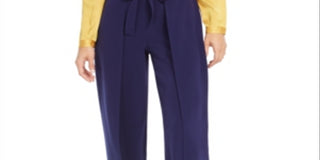 Calça feminina Bar III com amarração frontal e perna larga, azul escuro, tamanho XX-G