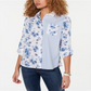 Camisa feminina Tommy Hilfiger de algodão com estampa dupla, azul, tamanho extragrande