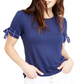 Blusa de malha feminina Maison Jules com manga amarrada, azul, tamanho pequeno