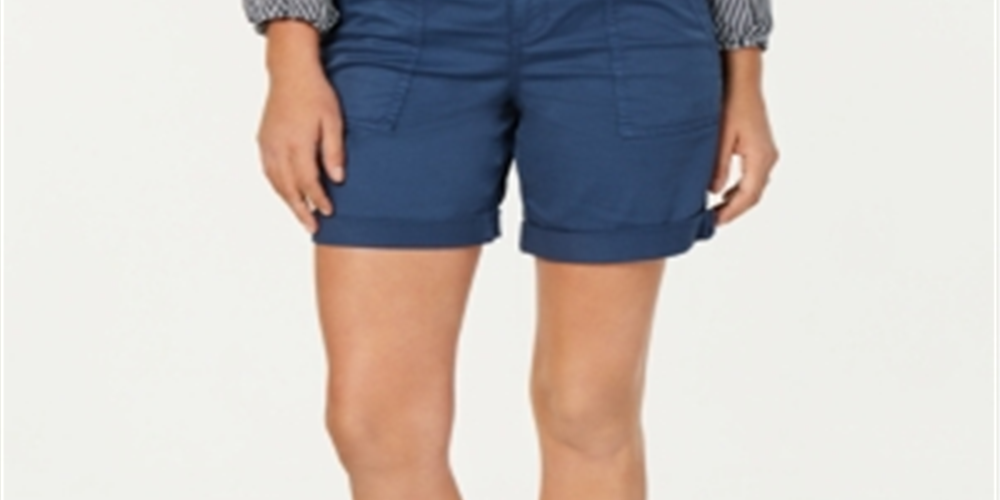 Shorts femininos com bolso duplo e punho, estilo &amp; co, azul, tamanho 12