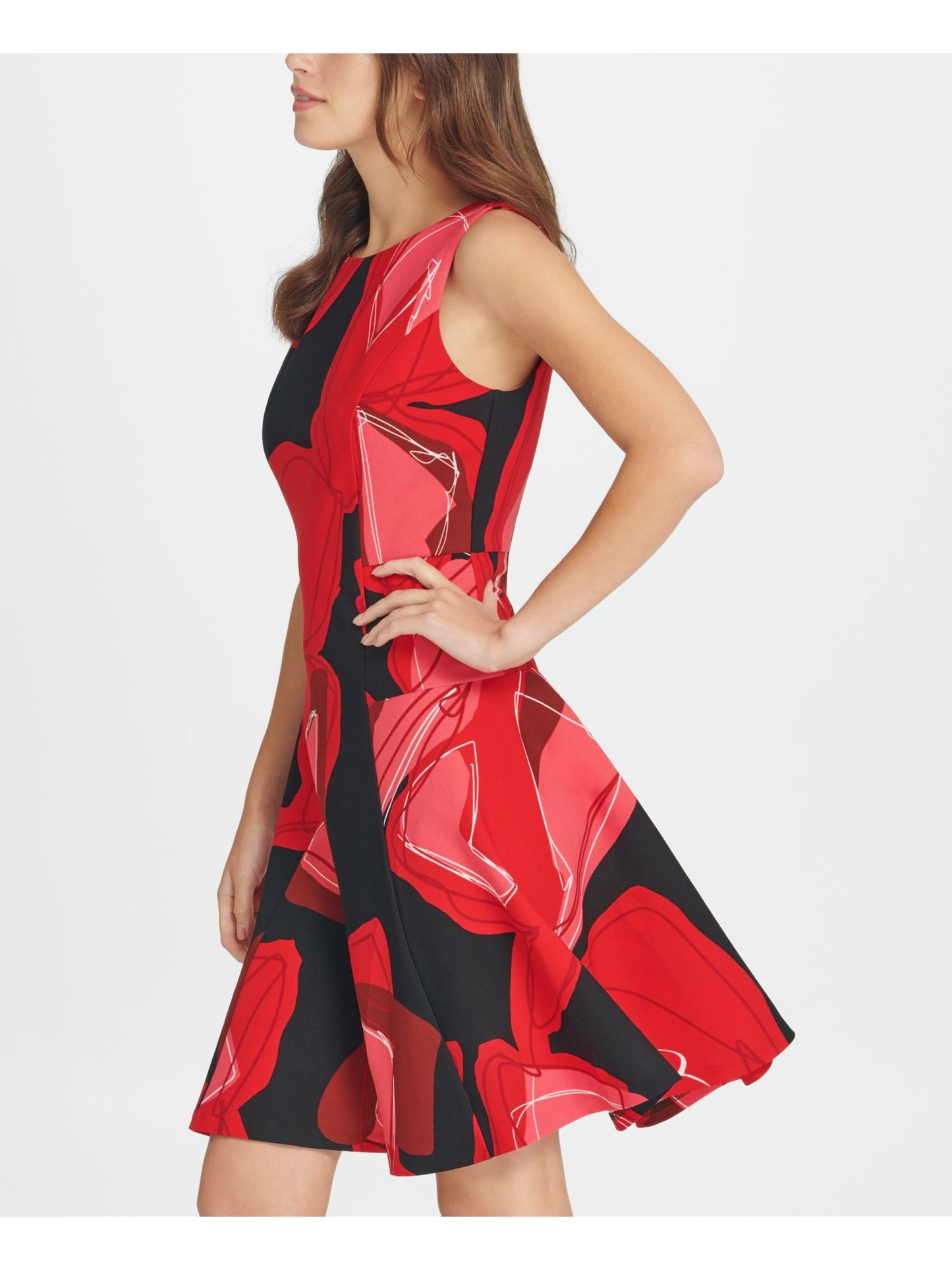 Vestido de coquetel feminino DKNY sem mangas acima do joelho, tamanho 14, vermelho