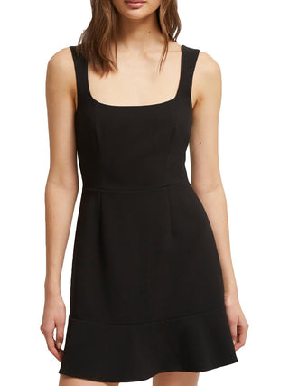 Vestido feminino French Connection Dorotea com babados e gola quadrada, ajuste e flare, preto, tamanho 0