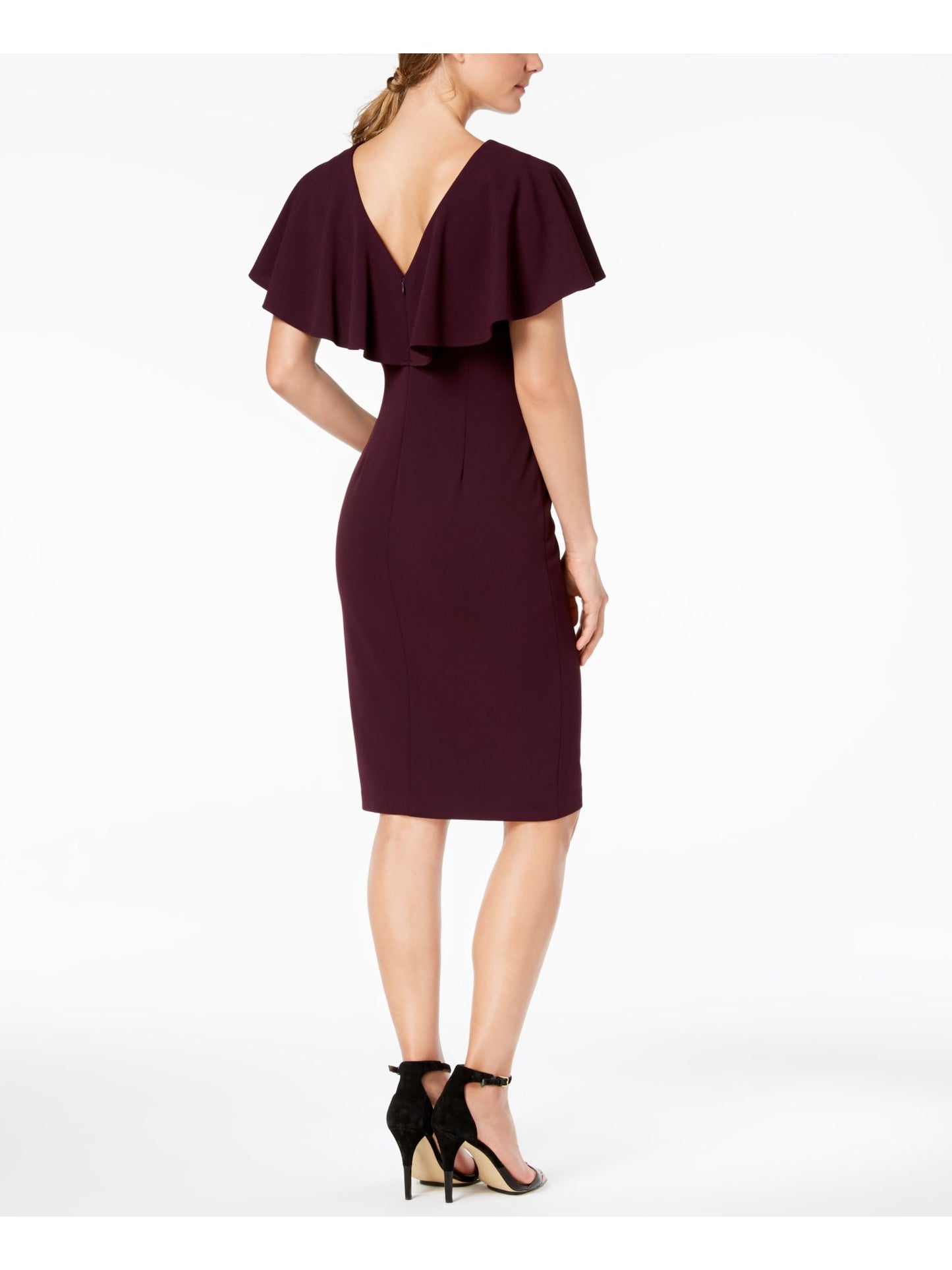 Vestido de festa Calvin Klein feminino, manga curta, decote em joia, acima do joelho, roxo, tamanho 4