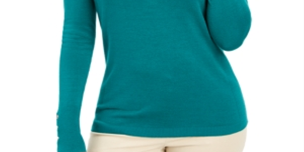 JM Collection Suéter Feminino com Manga Enfeitada e Gola V Verde Tamanho Médio