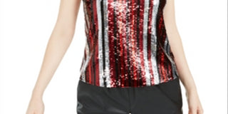 Blusa feminina sem mangas listrada com lantejoulas Bar III, preta, tamanho X-G