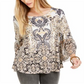 Blusa feminina estampada com mangas bufantes estilo &amp; co, azul, tamanho GG