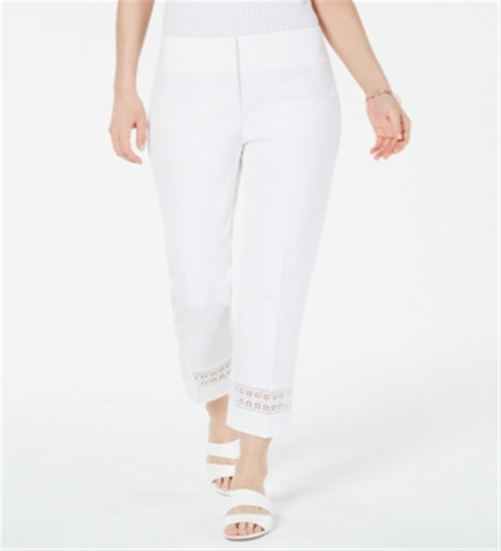 Calça feminina Alfani Cropped com detalhe de renda, branca, tamanho 8 Petite