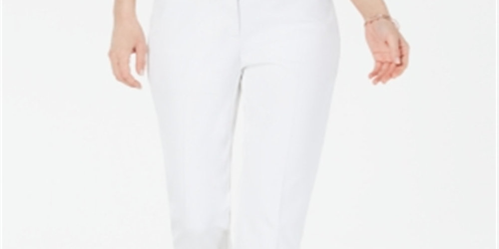 Calça feminina Alfani Cropped com detalhe de renda, branca, tamanho 8 Petite