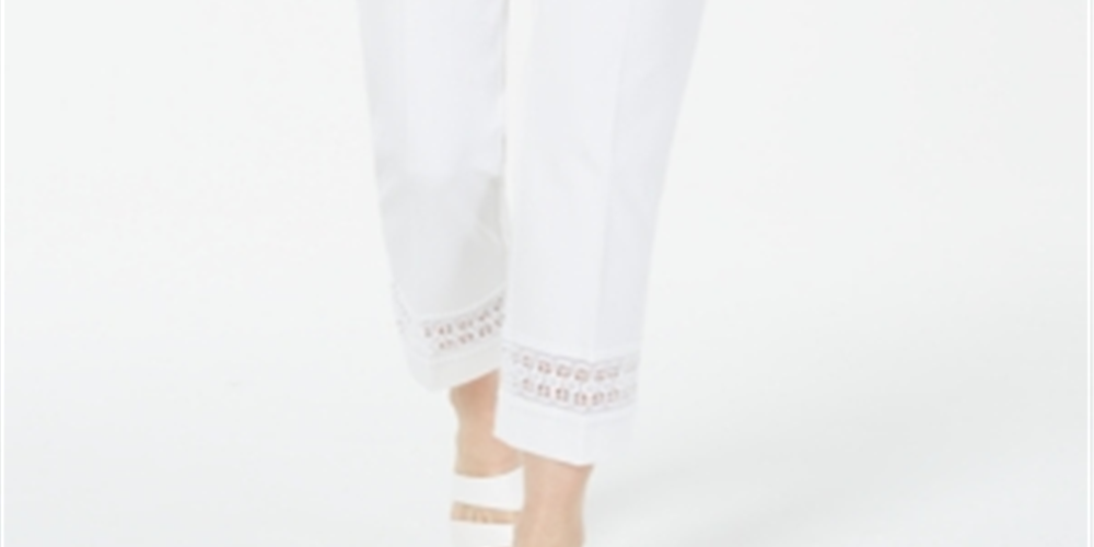 Calça feminina Alfani Cropped com detalhe de renda, branca, tamanho 8 Petite