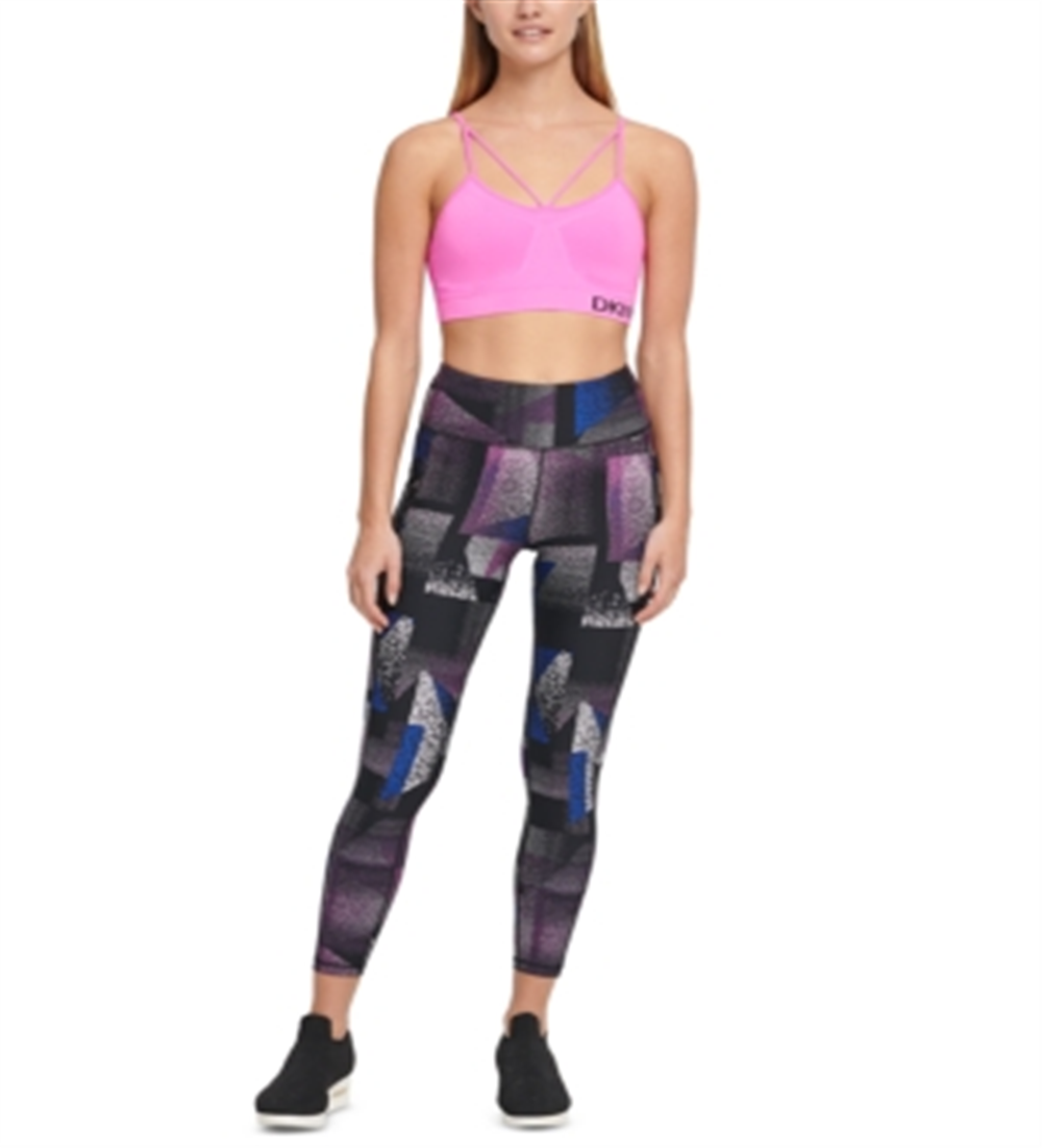 Sutiã esportivo feminino DKNY Sport com alças sem costura e baixo impacto, rosa, tamanho extragrande